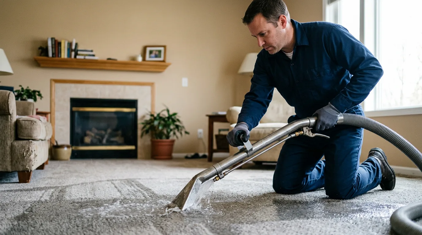 Water damage restoration technician working near Auburn, IA